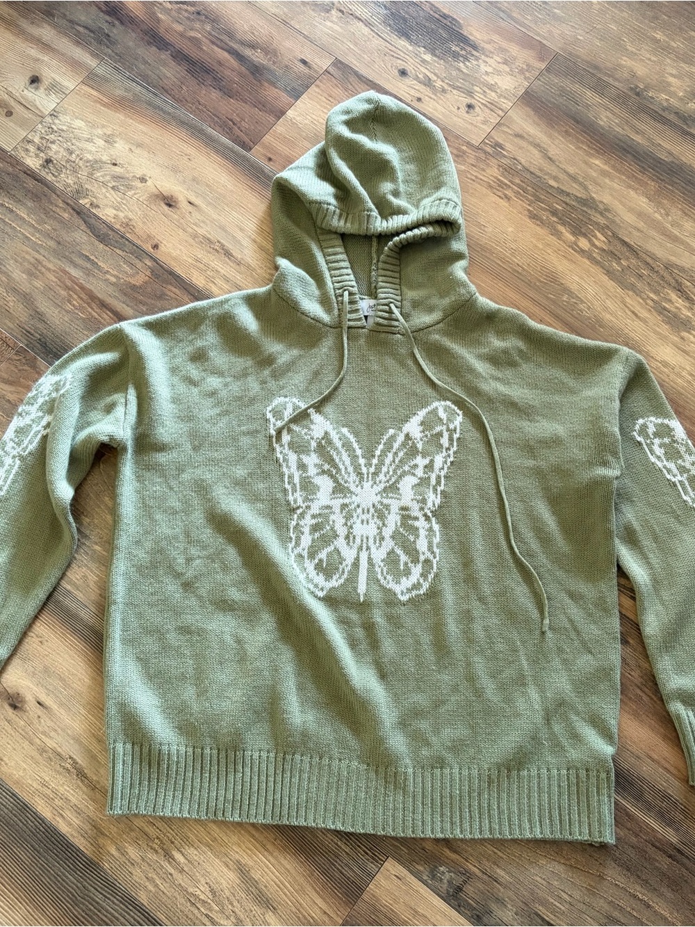 Butterfly Knit Hoodie Sweater - Sage Green